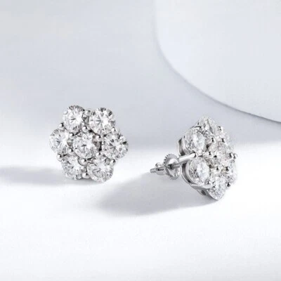 7cttw Moissanite Stud Earrings Flower Shape Mother's Day Gift 18K Gold Plated - Image 1 of 4