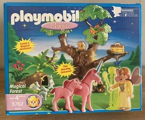 NEW PLAYMOBIL MAGIC 5762 MAGICAL FOREST FAIRY 2 PINK UNICORNS TREE 58 PC 2004 - Picture 1 of 1