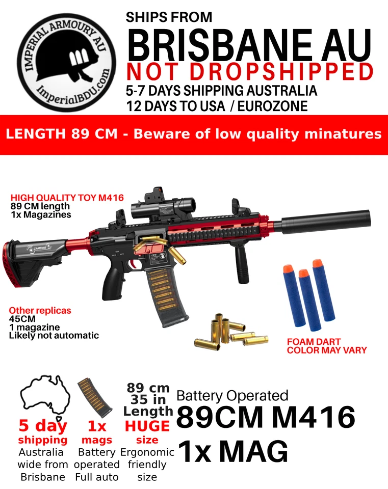 Juguete de bala suave eyección de carcasa M416 | 89 CM tamaño hombre | 5 días AU express 14d EE. UU. Foto 1 de 1