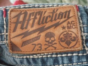 Affliction Jeans Mens 36 x 32 Ace Blue Distressed Classic Rocker Cross Skull Tag - Picture 1 of 15