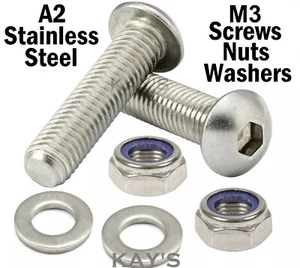 M3 Knopfkopf Inbusschrauben mit Nyloc Muttern und Unterlegscheiben A2 Edelstahl Schrauben - Bild 1 von 7