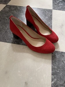 Lands End Suede Red Court Shoes / Pumps. Size 4 - Picture 1 of 5