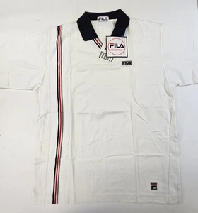 Fila 80er Neu mit Etikett Vintage Herren X-Large weiß Tennis Polo Shirt mit rot/schwarz Shldr Streifen - Bild 1 von 9