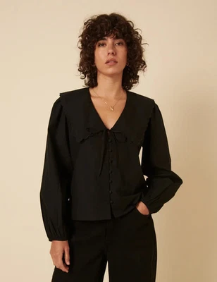 Nobody's Child Birdie Blouse Peter Pan Collar Top Black Cotton 14 - BNWT £45 - Image 1 of 4