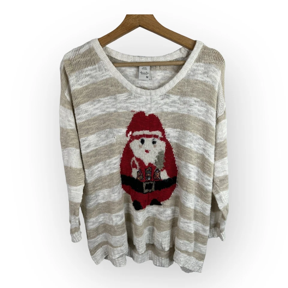 Suéter American Rag Mujer Talla Mediana Papá Noel Rayas Navidad Algodón Foto 1 de 4