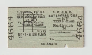 Railway Ticket LMS Northwich to ... 1st NAAF Duty Return Edmondson CLC - Picture 1 of 1