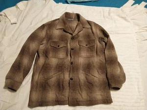 80s Pendleton Mackinaw Wool Chore Jacket Work Plaid Large Brown Shadow - Picture 1 of 9