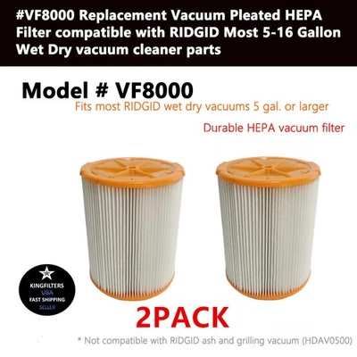 Filtro HEPA VF8000 2 piezas compatible con aspiradoras RIDGID más seco húmedo de 5-16 galones Foto 1 de 4