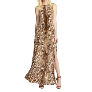 MICHAEL KORS Leopard Mix Print Gold Studded Jersey Maxi Dress Size Petite Small - Picture 1 of 23