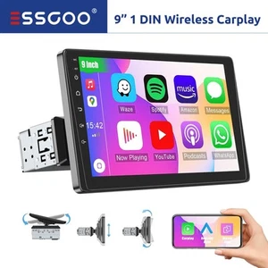 Single DIN 9" Wireless Carplay Android Auto Car Stereo Head Unit Touch Screen FM - Picture 1 of 16