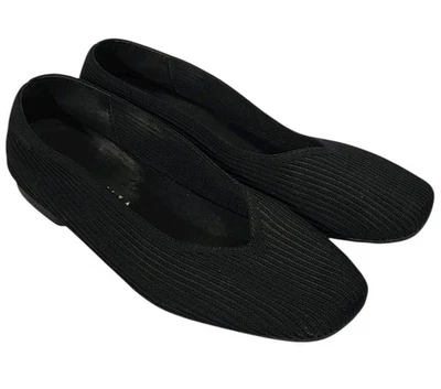 Zapatos planos de ballet Vivaia Margot punta cuadrada corte en V negros talla 37 EE. UU. 6 Foto 1 de 4