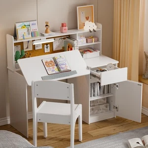 Kids Study Desk and Chair Set,ChildrenTable with 3-Color Lights(Not Rechargea... - Picture 1 of 9