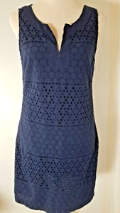 Banana Republic Dress Navy Blue Sleeveless Knee Length Sheath Embroidered 3063 - Picture 1 of 6