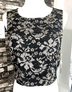 VTG My Michelle NWT Lace Gold Black Top Juniors 13 Women Small Lined Blouse 90s - Picture 1 of 8