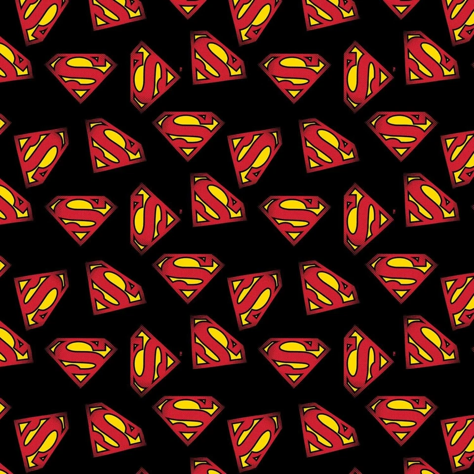 BTHY DC Comics Super-Man Man of Steel Superman Logo Black Cotton Fabric - Image 1 of 1