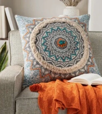 New Surya DANA 20x20 Blue Gray Cotton Boho Throw Pillow DYA005 Textured - Image 1 of 4