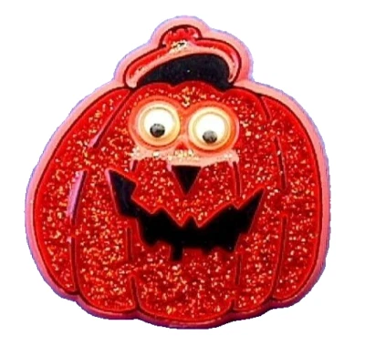 Hallmark PIN Halloween Vintage PUMPKIN Googly Eyes JOL Glitter 1985 Brooch - Image 1 of 2