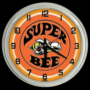 16" Dodge Super Bee Orange Sign Neon Clock Man Cave Garage Muscle Mopar - Picture 1 of 2