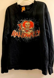 Kids GLOW-IN-DARK "I Love Halloween"Black & Orange Long Sleeve T-Shirt Sz S(4/5) - Picture 1 of 12
