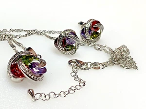 Sterling Silver Jewellery Set Pendant Necklace Earrings 925 Topaz Crystal 11.49g - Picture 1 of 20