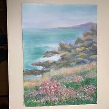 Rosemarie Nolan Acrylic on Paper Original Painting Artwork Rocky Coastline Shore