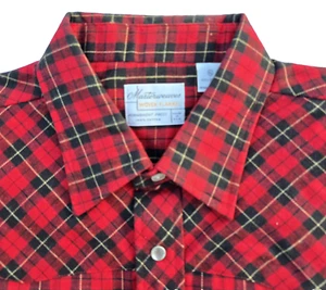 VTG Masterweavers Shirt Men's XL Woven Flannel Red Black Check Pearl Snaps USA - Picture 1 of 8