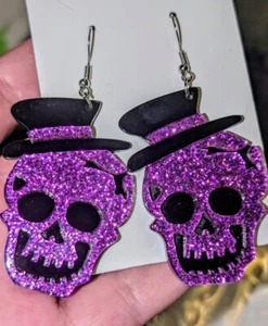 Pendientes de acrílico calavera brillo púrpura joyería de Halloween - Imagen 1 de 2