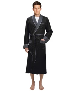 Mens Long Silk Satin Robe - Fully lined Heavy weight Black / Grey ' - Picture 1 of 9