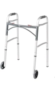Front Wheeled Walker Folding Deluxe with 2 Button and 5" Wheels, Adjustable... - Picture 1 of 4