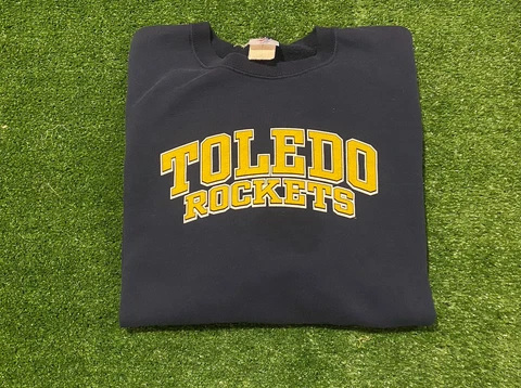 Vintage YTK Jerzees Toledo Rockets arch spell out crewneck size XL blue Cover