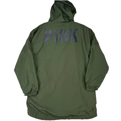 Chaqueta Parka Victoria’s Secret ROSA Verde Oliva Longline Con Capucha Mujer’s Mediana Foto 1 de 4