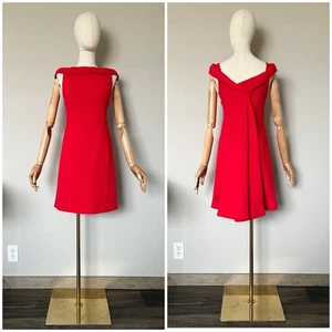 Per Se By Carlisle Sz US 0 UK 2 Red Train Back 100% Wool Boat Neck Sheath Dress - Picture 1 of 19