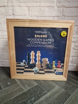 WH Smith Wooden Games Compendium Chess, Draughts, Backgammon, Ludo + More - Image 1 of 3