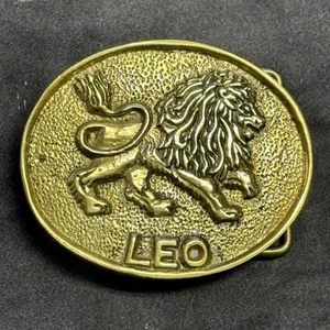 Brass Leo Lion Zodiac 70s Vintage Belt Buckle - Picture 1 of 3