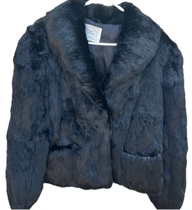 Chill Chasers Rabbit Fur Coat Jacket Women Old Money Mob Wives Large Black - Picture 1 of 9