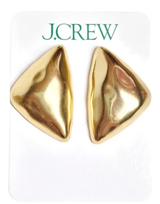 J.Crew Oversized Triangle Stud Earrings Shiny Matte Gold Plated Brass CG701 New - Image 1 of 4