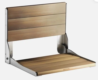 Silla de ducha de madera para muebles de seguridad de baño Moen DN7110 en acabado de madera de teca Foto 1 de 4