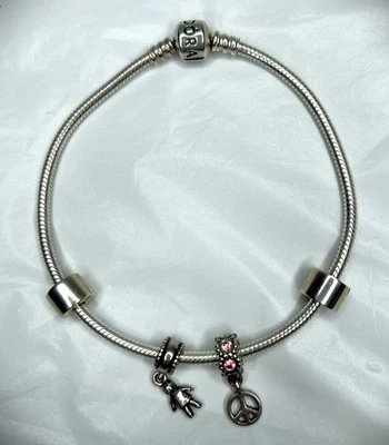 Pandora Plata Esterlina 9" Dije Pulsera Dos Espaciadores y Dos Dijes Foto 1 de 3