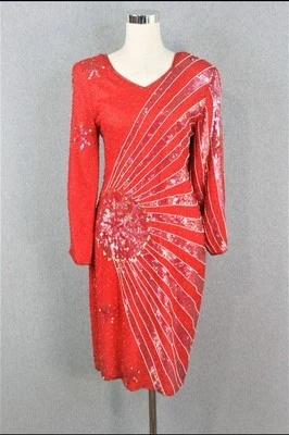 1970-х 1980-х золотистый блестки коктейльное платье розовый/красный предполагаемый размер M 8-10 - Изображение 1 из 4