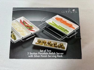 Godinger Juego de 2 Servidores Relish de Porcelana con Estante para Servir Foto 1 de 4