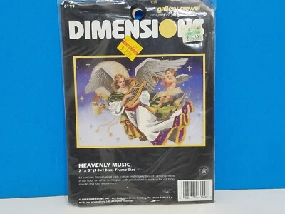 DIMENSIONS 6199 HEAVENLY MUSIC ANGEL GALLERY CREWEL 7x5" 1995 CRAFT KIT VINTAGE - Image 1 of 3