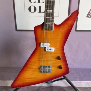 4 String Explorer Electric Bass Guitar Mahogany Body Solid Flame Maple Top - Zdjęcie 1 z 9
