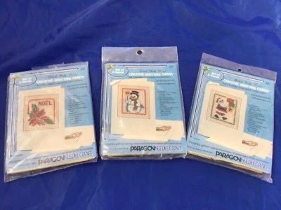 3 KITS DE TARJETAS DE FELICITACIÓN DE NAVIDAD PUNTO DE CRUZ PARAGON DE COLECCIÓN 2 POR MUÑECO DE NIEVE SANTA Foto 1 de 4