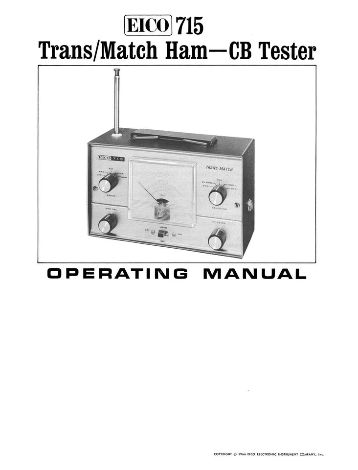 Manual de funcionamiento del probador Trans-Match EICO modelo 715 Foto 1 de 1