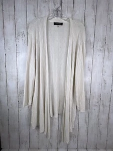 Kasper Open Front Draped Cardigan Top Lightweight White Womens 1X Semi Sheer - Picture 1 of 11