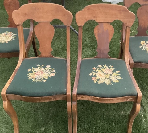 19th c 5 VICTORIAN HAND EMBROIDERY MAHOGANY BREAKFAST DINING ROOM CHAIRS RARE Cover