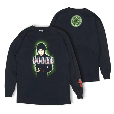 Vintage 2004 HIM Band Ville Valo Heartgram VV Double-Sided Official T-Shirt M - Image 1 of 4