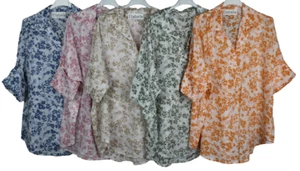 NEW LADIES ITALIAN SUMMER FLORAL PRINT COTTON LIGHTWEIGHT SHIRT TOP TUNIC - Afbeelding 1 van 7