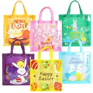 6pcs Happy Easter Egg Hunt Bags Bunny Carrot 13"x13"x4" Non-Woven Handles - Picture 1 of 7