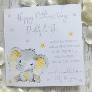 Handarbeit Babybauch Vatertagskarte Elefant Gedicht Papa zum Geburtstag neutral - Bild 1 von 9